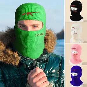 Beanies Beanie Face Covering Winter Balaclava 1 Hole Embroidery Вязаные лыжи Full For Outdoor Sports