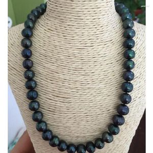 Chains 11-12mm Tahitian Black Green Baroque Pearl Necklace 14k/20