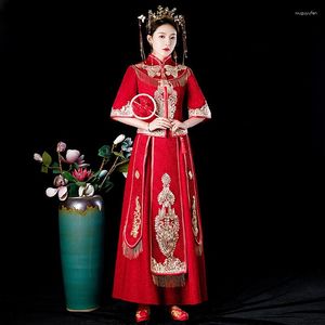 Ethnic Clothing Traditional Chinese Style Bride Wedding Dress Lady Mandarin Collar Qipao Formal Party Toast Oriental Cheongsam