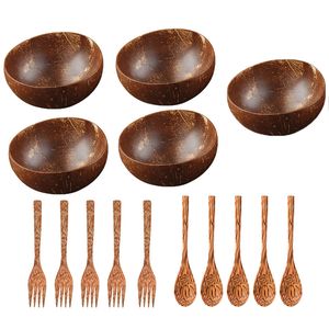 Bols 12-15 cm bol de noix de coco naturel vaisselle en bois cuillère ensemble Coco cuisine article riz Ramen salade maison vaisselle décorative été 230625