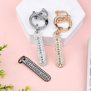 Keychains Luxury Anti-lost Phone Number Pendant Keychain Chic Personality Crystal Tag Plate Keyring Horseshoe Buckle Key Holder