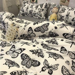 Bedding Sets Nordic Butterfly Set Girls Boys Kids Single Full Size Flat Sheet Flower Duvet Cover Pillowcase Bed Linens Home Textile