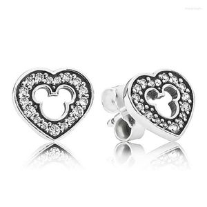 Orecchini a bottone Autentico argento sterling 925 Mouse Silhouette Cuore Moda per le donne Regalo gioielli fai da te