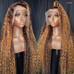 Ombre Highlight Wig Curly Human Hair Wigs Water Deep Wave Lace Front Colored HD Frontal Closure