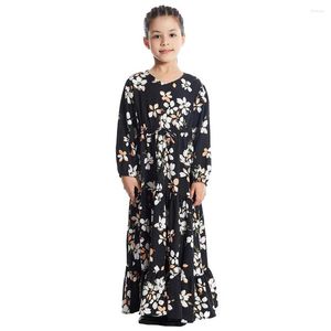 Ethnic Clothing Floral Print Abayas Ramadan Eid Children Long Sleeve Robe Muslim Girls Hijab Dress Dubai Turkey Caftan Arab Islam Morocco