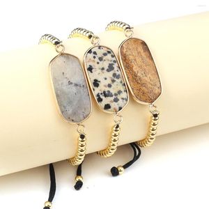 Link Bracelets Natural Stone Bracelet For Women Vintage Flash Labradorite Bungee Cord Black Rope Handwork Bangle Wedding Party Jewelry