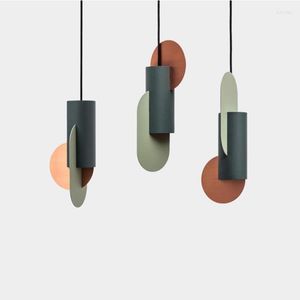 Pendant Lamps Nordic Modern Light Color Matching Single Head Hanging Lamp Green Cylindrical LED Bedroom Home Lighting Fixtures WJ1010