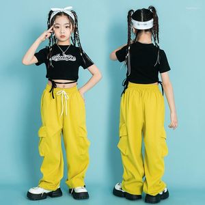 Scene Wear Kids Street Outfits Teenage Hip Hop Clothing Crop Tank Tshirt Yellow Cargo Pants For Girls Jazz Dance Costume Clothes