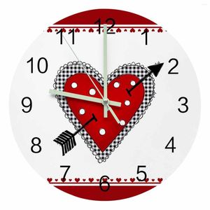 Zegary ścienne Walentynkowe Czerwone serce Strzała Lumowinous Wskaźnik