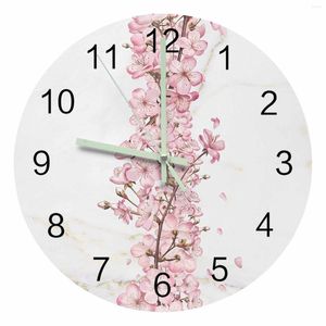 Настенные часы цветочные вишневые цветы мраморная текстура