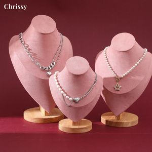 Jewelry Stand Velvet Jewelry Necklace Model Bust Show Exhibitor Display Pendants Mannequin Stand Organizer Pink 230626