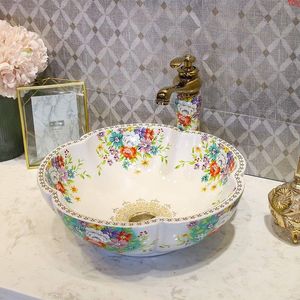 Jingdezhen pias de banheiro tigela pia de cerâmica lavatório chinês bancada de cerâmica rosa branco lavatório pia do banheiro bom qtde ppqqh