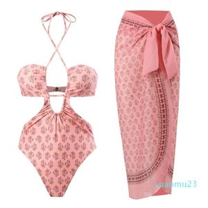 Roupa de banho 2023 roupa de banho feminina de perna alta maiô estampado maiô cruzado praia bodysuit monokini verão