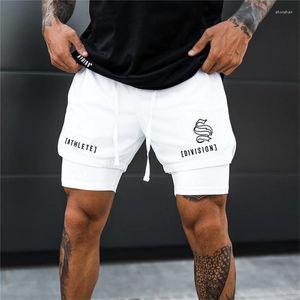 Calças masculinas shorts fitness para musculação academias treino masculino respirável 2 em 1 dupla plataforma secagem rápida roupas esportivas jogger praia