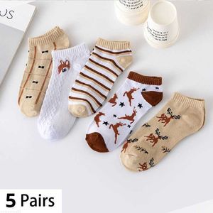 Socken Strumpfwaren 5 Paar modische Frühlingssocken für Frauen Cartoon Hirsch Fuchs Harajuku Kawaii hübsches Mädchen fröhliche lustige Socken für Boot