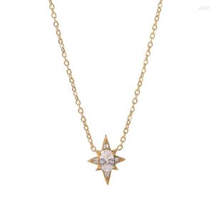 Pendant Necklaces White Oval Cubic Zirconia Octagonal Star Necklace Waterproof Stainless Steel 18K Gold Plated Jewelry