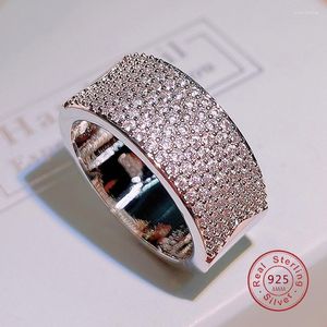 Cluster Rings Luxury Micro Pave CZ Wedding Engagement Hip Hop Ring Round Shape Cool 925 Silver Color Women Men Bling Iced Out