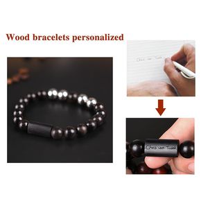 Bracelets Engraving Name Bead Bracelet Homme Men Wooden Bangle Custom Jewelry Gift pulsera hombre