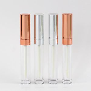 Lagringsflaskor Anpassad logotyp 6 ml Rose Gold Round Clear Lip Gloss Bottle Container Wholesale Tom Lipgloss Tubes Lipblam Lipstick Package