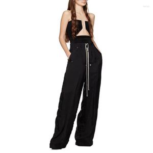 Calça Feminina Cobre Amônia Seda Pernas Largas 2023 Verão Casual Moda Cordão Preto Cem Com Liso Feminino