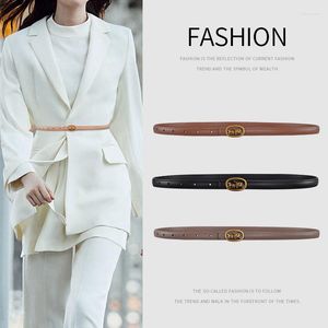 Belts Dress Simple Versatile Fashion Women Leather Thin Skinny Metal Buckle Waistband Vintage Genuine Belt