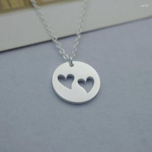 Pendant Necklaces Stainless Steel Minimal Mother Two Daughter Jewelry Heart Cutout