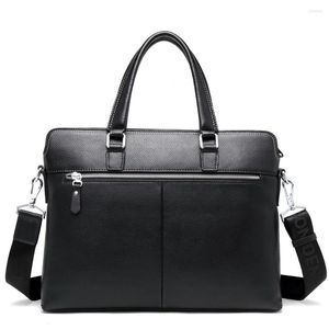 Pastas Bison Denim Preto Negócios Casual Homens Bolsa Pasta Couro Genuíno Bolsa Cowskin Bolsas Mensageiro para Laptop de Grande Capacidade