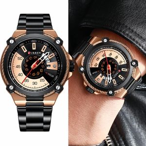 Zegarki Curren Creative Design Waterproof Men Watches Fashion Business Stal ze stali nierdzewnej zegarek Męski Auto Auto Data Męska