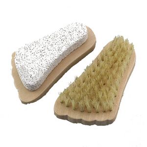 Natural Brestle Brush Foot Exfoliating Dead Skin Remover Pimice Stone Fötter Trärengöring Borstar Spa Massager JN26