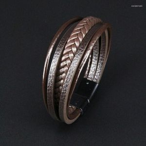 Charm Bracelets Bohemian Style Brown Mens Black Leather Buckle Vintage Alloy Magnetic Handwoven Multilayer Men's Bracelet