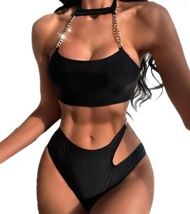 Women's Swimwear Fashion Women's Two Piece Sexy Bathing Suit Solid Color Split Beachwear Halter Backless Bikini Summer Beach Style