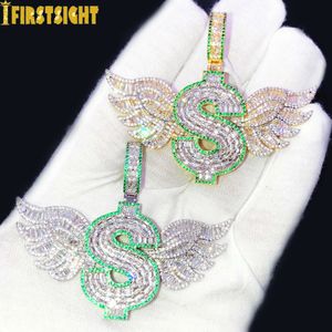 Uroki lodowe Bling Wing Naszyjnik Złota Plane Cz Cubic Zirkonia Letter Dollar Symbol Money Men Men Men Hip Hop Jewelry 230626