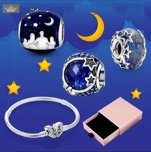 Para pandora pingentes joias 925 pingentes de pingentes acessórios Sparkling Star Set Family Starry Night Sky pingentes set