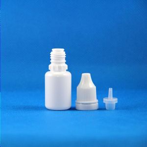 100 uppsättningar/parti 10 ml (1/3oz) plastdroppar vita flaskor manipulationsbevis uppenbara kepsar långa tunna spetsar ldpe e ​​ånga cig vätska 10 ml upurl