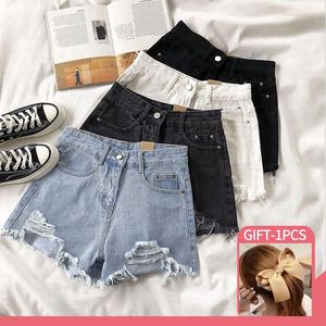 Jeans 2023 Casual High midje denim Shorts Women Summer Pocket Tassel Hole Ripped Jeans Fashion Female Aline Short Pants Streetwear