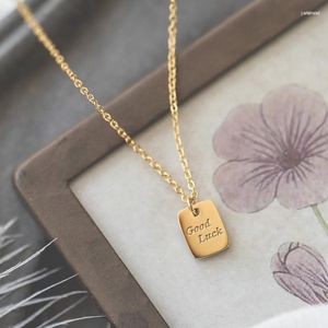 Pendant Necklaces Gold Color Stainless Steel Necklace Good Luck Letter Square For Women Jewelry Wedding Gift Collier YNC154