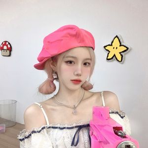 Sweet Girl Rose Red Berets Hat Spring and Summer Big Head Small Eaves Cloud Caps Ins Fashion Korean Women's Hats Boinas