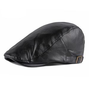 PU Leather Beret Hat For Men Imitation leather Herringbone Berets Flat Peaked Forward Cap Women Solid Black Red Newsboy Hats