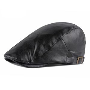 Chapeau béret en cuir PU pour hommes Imitation cuir bérets à chevrons plat pointe avant casquette femmes solide noir rouge gavroche chapeaux