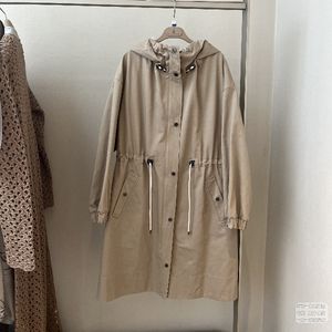 Women Trench Coats Brunello Summer Cucinelli Khaki z kapturem wiatrówek z kieszeniami