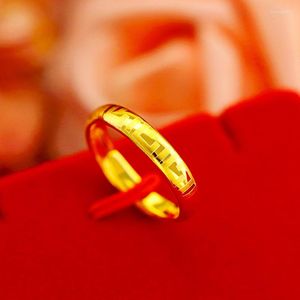 Cluster Rings Luxury 24k Yellow Gold Plated Great Wall Pattern Ring for Women Fashion Open Not Fade Wedding Anniversary High Jewelry Gift