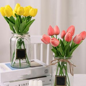 Fiori decorativi 10 pezzi Tulipani Fiore artificiale PU ABS Bouquet di tulipani reali Falso per il regalo di nozze a casa Colore