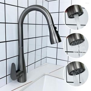 Kitchen Faucets SKOWLL Pull Out Sink Faucet Deck Mount Single Handle High Arc Facet With 3 Modes Sprayer Gun Grey CL-67