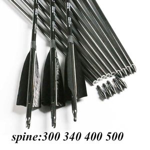 Bow Arrow 12pcs 100% Pure Carbon Arrows ID6.2MM Spine 300-1000 31inch 4inch Turkey Feather Compound Bow Hunting Archery Bow ArrowHKD230626