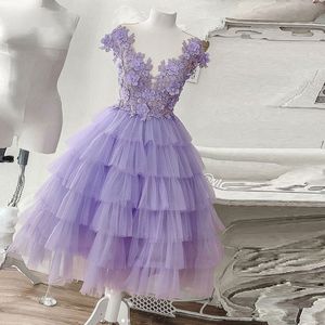 Short Homecoming Dresses Applique Flower Lace Layered Ruffles Tulle Graduation Birthday Party Gowns