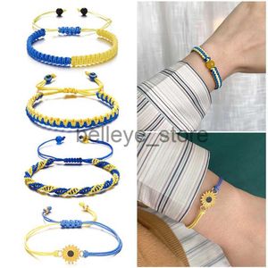 Link Chain Hot Selling Creative Color Matching Ucrânia Pulseira Ucrânia Amarelo Azul Pulseira Mão-Tecida Pulseira Ajustável Charme Pulseira J230626