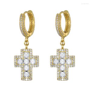 Bolzenohrringe dz 1pair vereiste Out Baguette Zirkonkreuz Drop Dangle Scharnier Ohrring Hip Hop Rock für Männer Schmuck