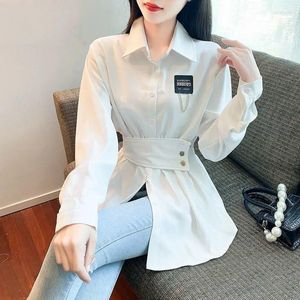 Kadın bluzları Kadınlar Vintage Chic Slim Fit Siyah Beyaz Uzun Kollu Düğme Gömlek 2023 İlkbahar Sonbahar Moda Zarif Ofis Bayan