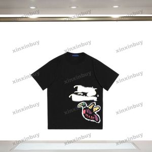 xinxinbuy Erkekler tasarımcı Tee t gömlek 23ss ördek Graffiti Mektup Baskı kısa kollu pamuklu kadın mavi kahverengi XS-XL