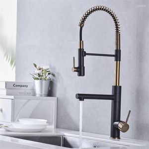 Küchenarmaturen, moderner Kupfer-Waschbecken-Wasserhahn und kaltes Einhand-Waschbecken, ausziehbare Dusche, drehbar